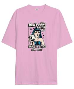 Oyuncu Kız - Vintage Poster Pembe Oversize Unisex Tişört