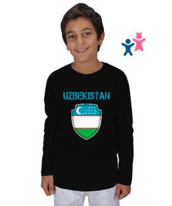 Özbekistan,Ozbekiston,uzbekistan,Özbekistan Bayrağı,Özbekistan logosu. Siyah Çocuk Unisex Uzunkollu