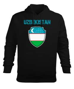 Özbekistan,Ozbekiston,uzbekistan,Özbekistan Bayrağı,Özbekistan logosu. Siyah Erkek Kapüşonlu Hoodie Sweatshirt