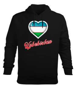 Özbekistan,Ozbekiston,uzbekistan,Özbekistan Bayrağı,Özbekistan logosu. Siyah Erkek Kapüşonlu Hoodie Sweatshirt