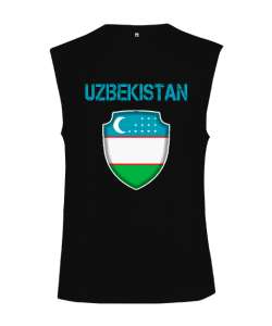 Özbekistan,Ozbekiston,uzbekistan,Özbekistan Bayrağı,Özbekistan logosu. Siyah Kesik Kol Unisex Tişört