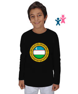 Özbekistan,Ozbekiston,uzbekistan,Özbekistan Bayrağı,Özbekistan logosu,uzbekistan flag. Siyah Çocuk Unisex Uzunkollu