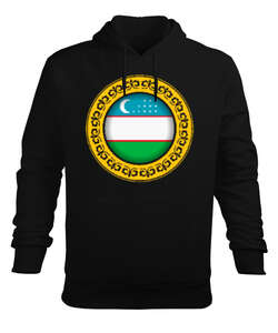 Özbekistan,Ozbekiston,uzbekistan,Özbekistan Bayrağı,Özbekistan logosu,uzbekistan flag. Siyah Erkek Kapüşonlu Hoodie Sweatshirt