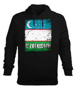 Özbekistan,Ozbekiston,uzbekistan,Özbekistan Bayrağı,Özbekistan logosu,uzbekistan flag. Siyah Erkek Kapüşonlu Hoodie Sweatshirt