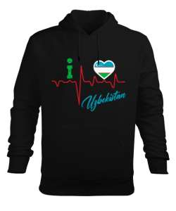 Özbekistan,Ozbekiston,uzbekistan,Özbekistan Bayrağı,Özbekistan logosu,uzbekistan flag. Siyah Erkek Kapüşonlu Hoodie Sweatshirt