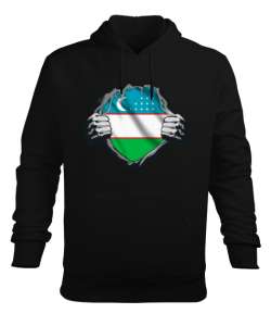 Özbekistan,Ozbekiston,uzbekistan,Özbekistan Bayrağı,Özbekistan logosu,uzbekistan flag. Siyah Erkek Kapüşonlu Hoodie Sweatshirt