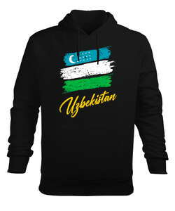 Özbekistan,Ozbekiston,uzbekistan,Özbekistan Bayrağı,Özbekistan logosu,uzbekistan flag. Siyah Erkek Kapüşonlu Hoodie Sweatshirt