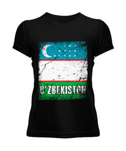 Özbekistan,Ozbekiston,uzbekistan,Özbekistan Bayrağı,Özbekistan logosu,uzbekistan flag. Siyah Kadın Tişört