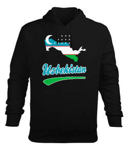 Özbekistan,uzbekistan,Özbekistan Bayrağı,Özbekistan haritası. Siyah Erkek Kapüşonlu Hoodie Sweatshirt