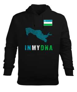 Özbekistan,uzbekistan,Özbekistan Bayrağı,Özbekistan haritası. Siyah Erkek Kapüşonlu Hoodie Sweatshirt