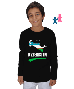 Özbekistan,uzbekistan,Ozbekiston,Özbekistan Bayrağı,Özbekistan logosu,uzbekistan flag. Çocuk Unisex Uzunkollu