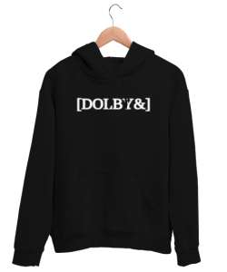 Özel DOLBY yazılı siyah kıyafet Siyah Unisex Kapşonlu Sweatshirt