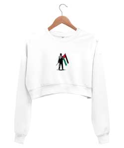 ÖZGÜR FİLİSTİN Beyaz Kadın Crop Sweatshirt