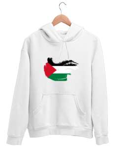 Özgür Filistin Filistin Direnişi Gazze Dalgalı Bayrak Tasarımı Beyaz Unisex Kapşonlu Sweatshirt