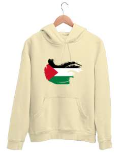 Özgür Filistin Filistin Direnişi Gazze Dalgalı Bayrak Tasarımı Krem Unisex Kapşonlu Sweatshirt