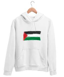 Özgür Filistin Filistin Direnişi Gazze Düz Silik Bayrak Tasarımı Beyaz Unisex Kapşonlu Sweatshirt