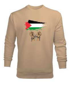 Özgür Filistin Filistin Direnişi Gazze Kelepçeli Bayrak Tasarımı Camel Erkek Sweatshirt