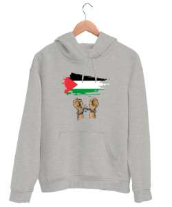 Özgür Filistin Filistin Direnişi Gazze Kelepçeli Bayrak Tasarımı Gri Unisex Kapşonlu Sweatshirt