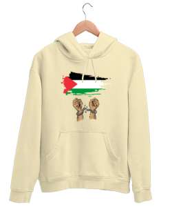 Özgür Filistin Filistin Direnişi Gazze Kelepçeli Bayrak Tasarımı Krem Unisex Kapşonlu Sweatshirt