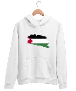 Özgür Filistin Filistin Direnişi Gazze Silik Bayrak Tasarımı Beyaz Unisex Kapşonlu Sweatshirt