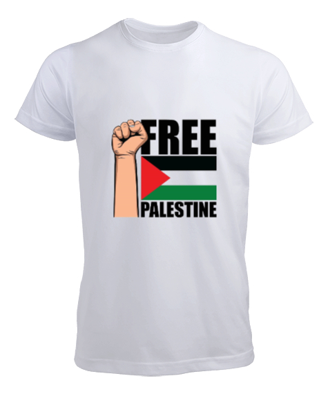 Tisho - ÖZGÜR FİLİSTİN FREE PALESTINE GAZZE GAZA BAYRAK Beyaz Erkek Tişört