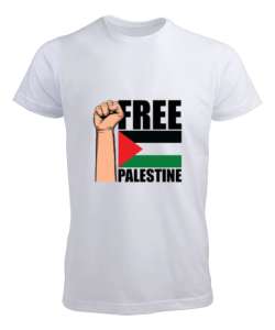 ÖZGÜR FİLİSTİN FREE PALESTINE GAZZE GAZA BAYRAK Beyaz Erkek Tişört