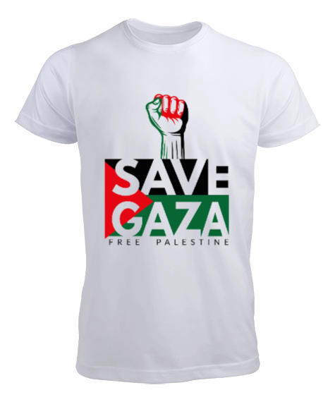 Tisho - ÖZGÜR FİLİSTİN FREE PALESTINE GAZZE GAZA BAYRAK Beyaz Erkek Tişört