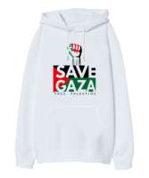 ÖZGÜR FİLİSTİN FREE PALESTINE GAZZE GAZA BAYRAK Beyaz Oversize Unisex Kapüşonlu Sweatshirt - Thumbnail