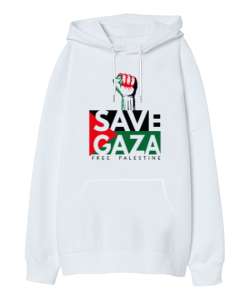 ÖZGÜR FİLİSTİN FREE PALESTINE GAZZE GAZA BAYRAK Beyaz Oversize Unisex Kapüşonlu Sweatshirt