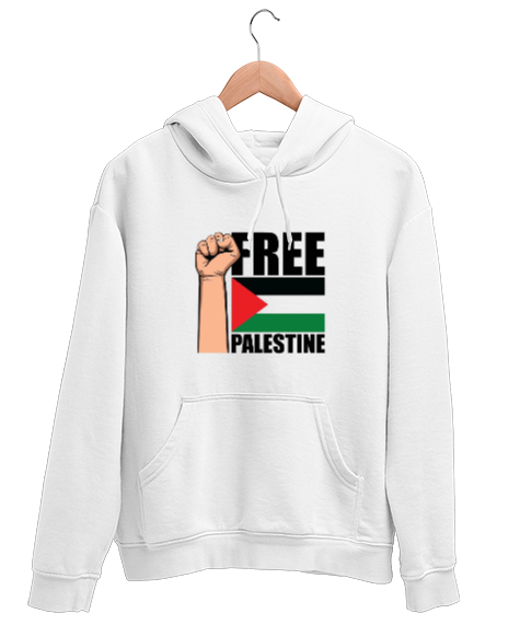 Tisho - ÖZGÜR FİLİSTİN FREE PALESTINE GAZZE GAZA BAYRAK Beyaz Unisex Kapşonlu Sweatshirt