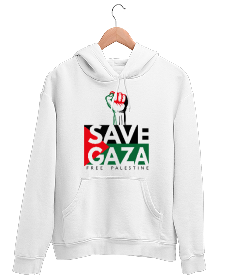 Tisho - ÖZGÜR FİLİSTİN FREE PALESTINE GAZZE GAZA BAYRAK Beyaz Unisex Kapşonlu Sweatshirt