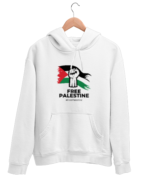 Tisho - ÖZGÜR FİLİSTİN FREE PALESTINE GAZZE GAZA BAYRAK Beyaz Unisex Kapşonlu Sweatshirt