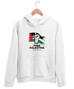 ÖZGÜR FİLİSTİN FREE PALESTINE GAZZE GAZA BAYRAK Beyaz Unisex Kapşonlu Sweatshirt