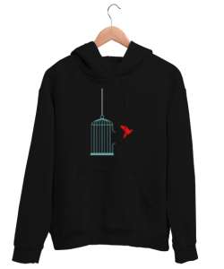 Özgürlüğe Uçan Kuş - Kafes - Freedom Siyah Unisex Kapşonlu Sweatshirt