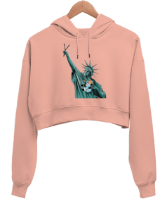 özgürlük Kadın Crop Hoodie Kapüşonlu Sweatshirt