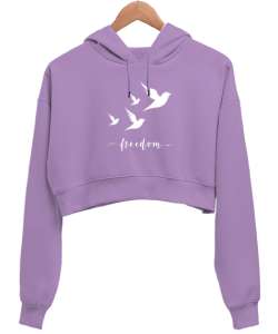 Özgürlük Lila Kadın Crop Hoodie Kapüşonlu Sweatshirt