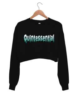 özün özü, özlü Siyah Kadın Crop Sweatshirt