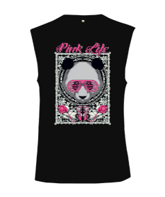 P004 - Pink Life Panda Kesik Kol Unisex Tişört