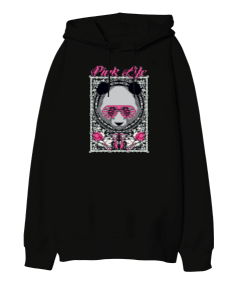 P005 - Pink Life Panda Oversize Unisex Kapüşonlu Sweatshirt