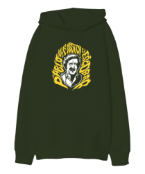 Pablo Escobar Tasarım Baskılı Haki Yeşili Oversize Unisex Kapüşonlu Sweatshirt