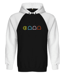 Pacman Baskılı Siyah/Beyaz Orjinal Reglan Hoodie Unisex Sweatshirt