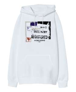 Paket Lojistik Taşıma Etiketi Beyaz Oversize Unisex Kapüşonlu Sweatshirt