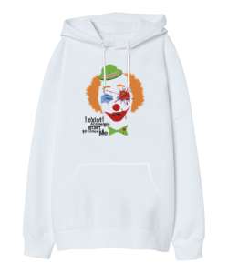 Palyaço V2 Beyaz Oversize Unisex Kapüşonlu Sweatshirt