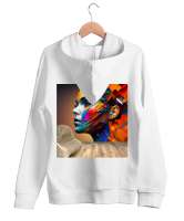 pamuklu kışlık kazaklar Beyaz Unisex Kapşonlu Sweatshirt - Thumbnail