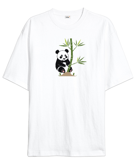 Tisho - PANDA Beyaz Oversize Unisex Tişört