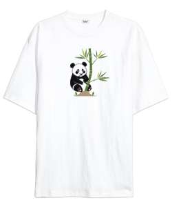 PANDA Beyaz Oversize Unisex Tişört