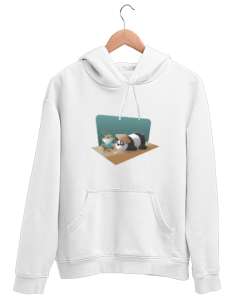 Panda Beyaz Unisex Kapşonlu Sweatshirt