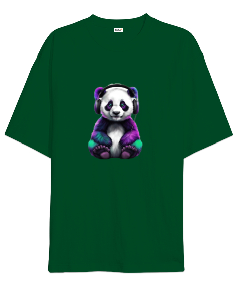 Panda Çimen Yeşili Oversize Unisex Tişört - Tisho