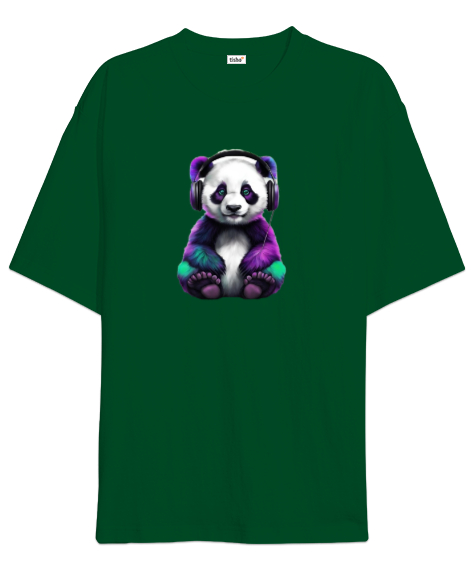 Tisho - Panda Çimen Yeşili Oversize Unisex Tişört