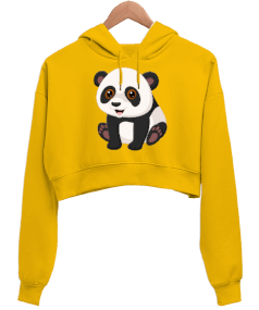 Panda Kadın Crop Hoodie Kapüşonlu Sweatshirt